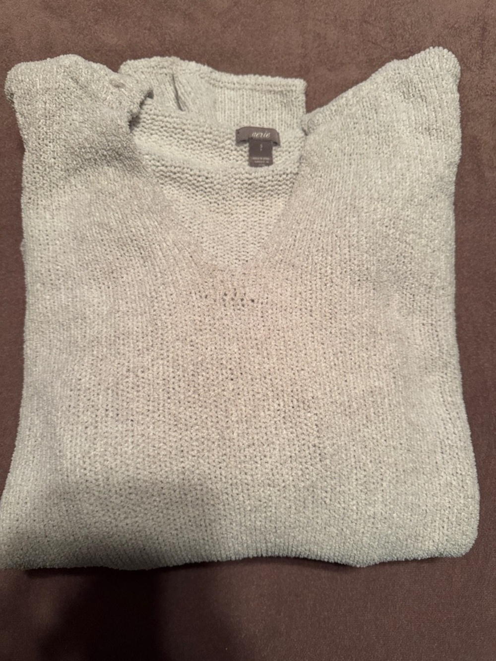 Aerie Light Gray Hooded V-Neck Knit Oversized Pullover size small. - Picture 9 of 12